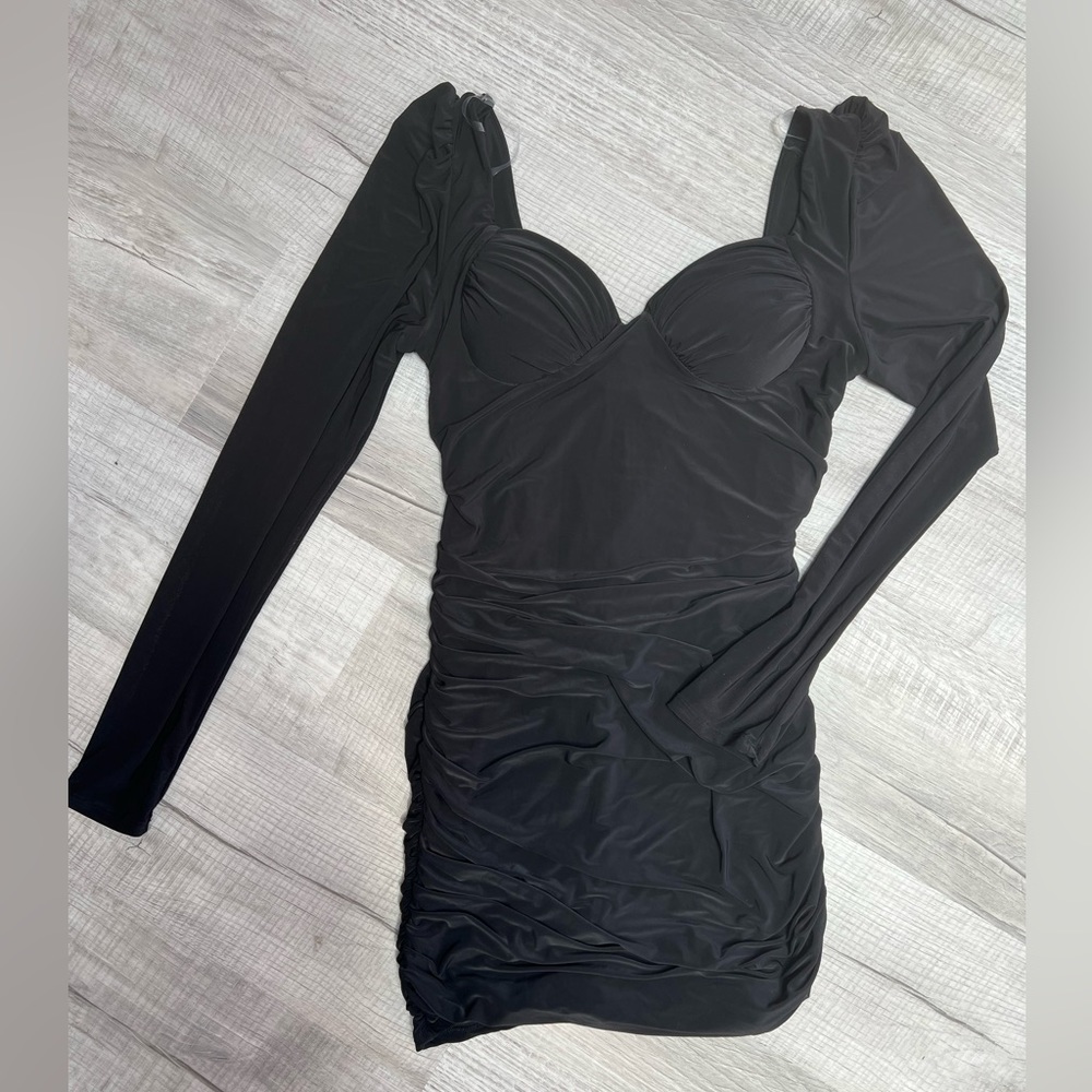 Donating end of July! Windsor long sleeved black ruched bodycon dress